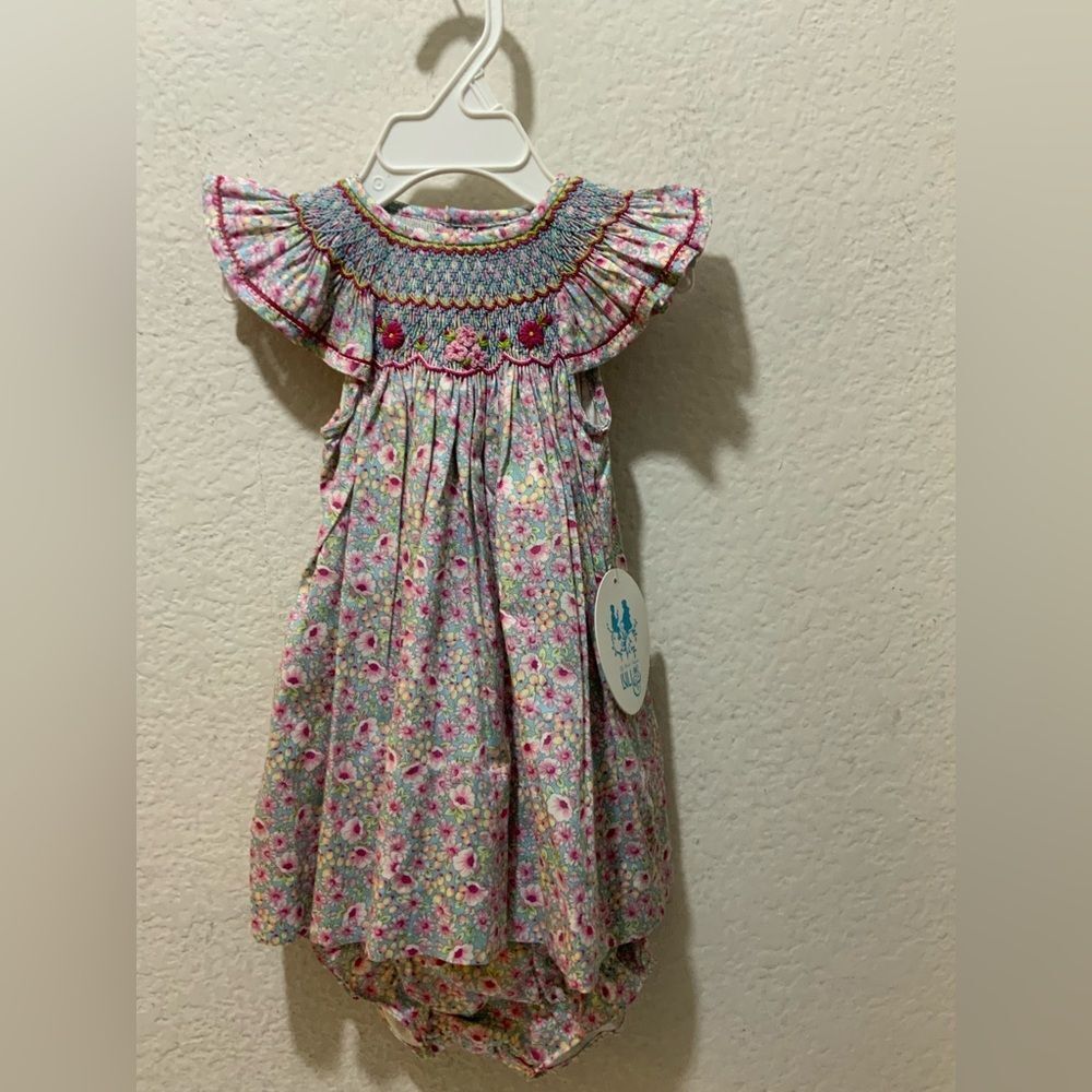 Luli & Me Girl's Pinkblush Smocked Bishop Dress, Size 6M